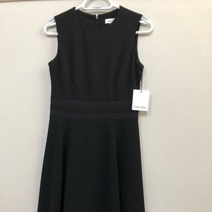 Calvin Klein sleeveless fit and flare illusion dress black size 4 brand new